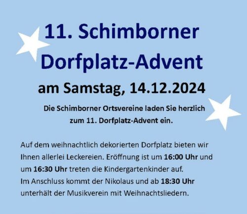 Herzliche Einladung zum 11. Dorfplatz-Advent der Ortsvereine am Samstag, 14. Dezember 2024