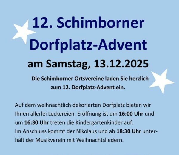 Herzliche Einladung zum 12. Dorfplatz-Advent der Ortsvereine am Samstag, 13. Dezember 2025