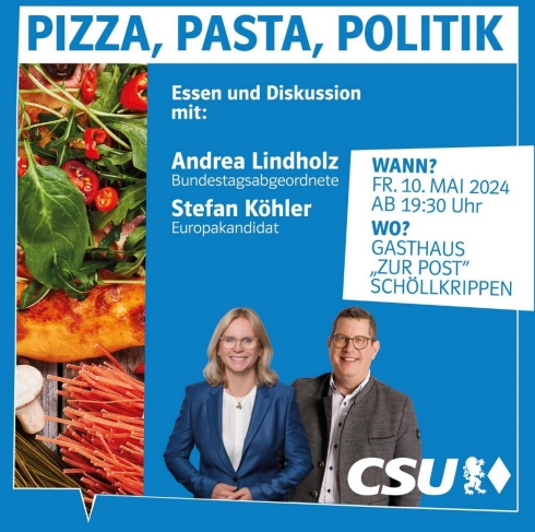 Pizza, Pasta, Politik am Freitag 10. Mai ab 19:30 Uhr