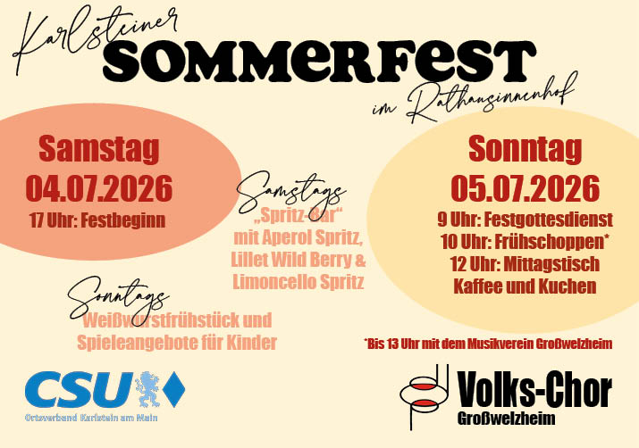 Herzliche Einladung zum Sommerfest der CSU Karlstein gemeinsam mit dem Volks-Chor Großwelzheim